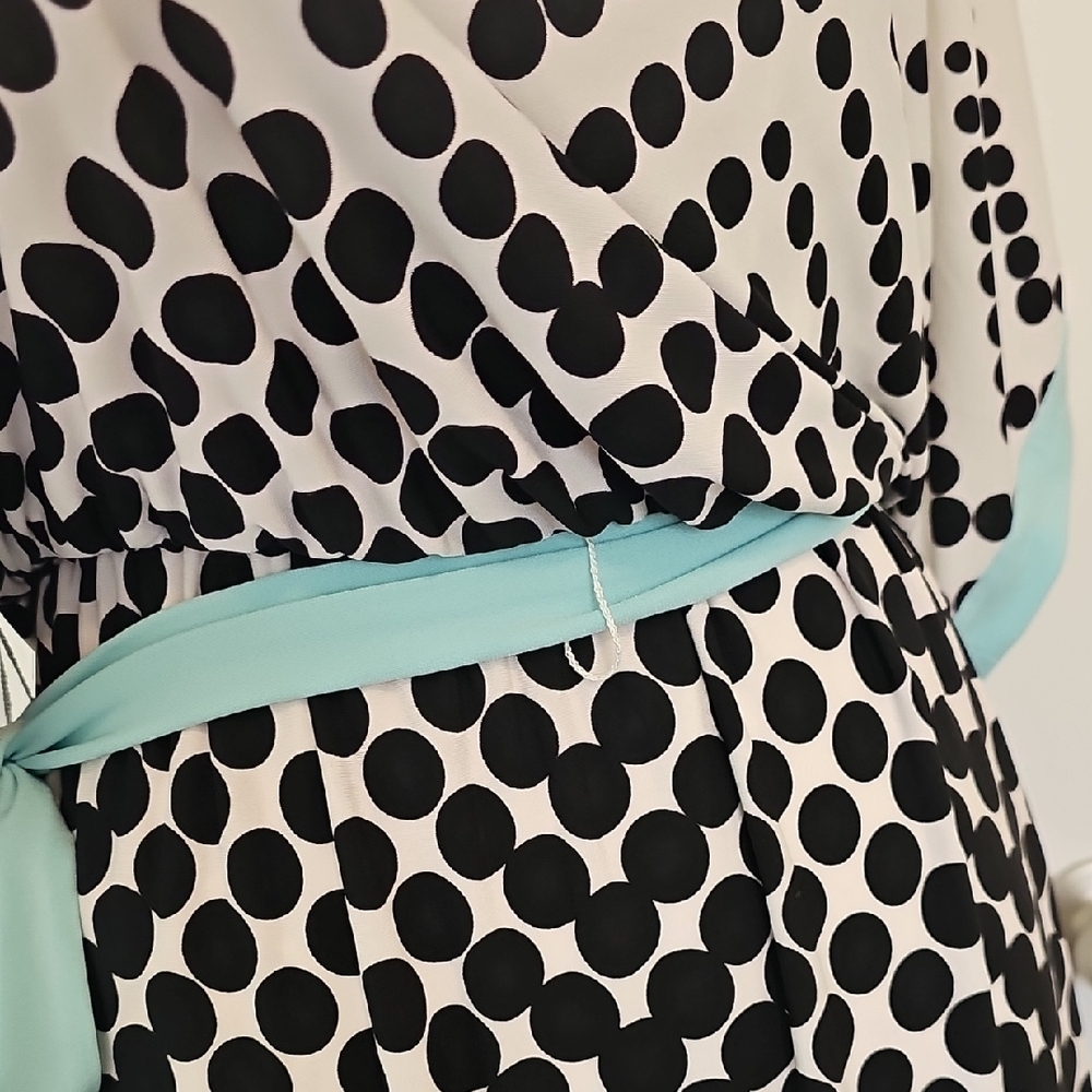 Sandra Darren Chevron Dot Dress in Black, White, and Light Blue Size 8 - Picture 6 of 10